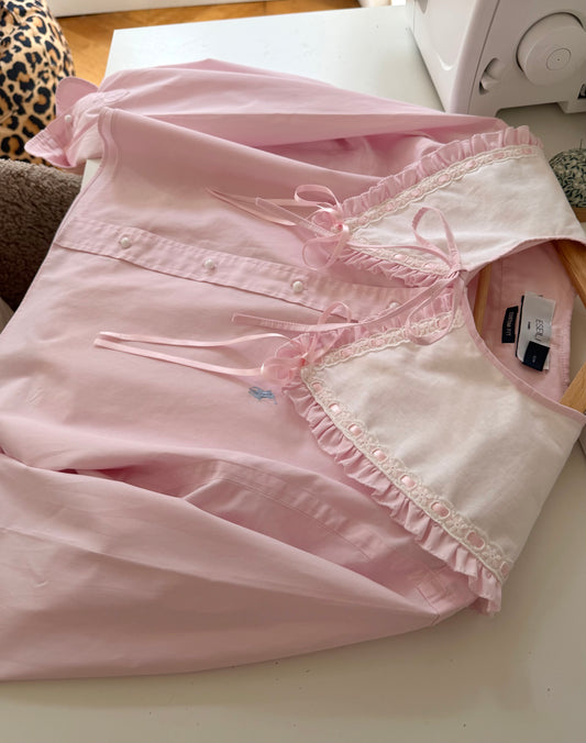Blouse col XL rose à rubans