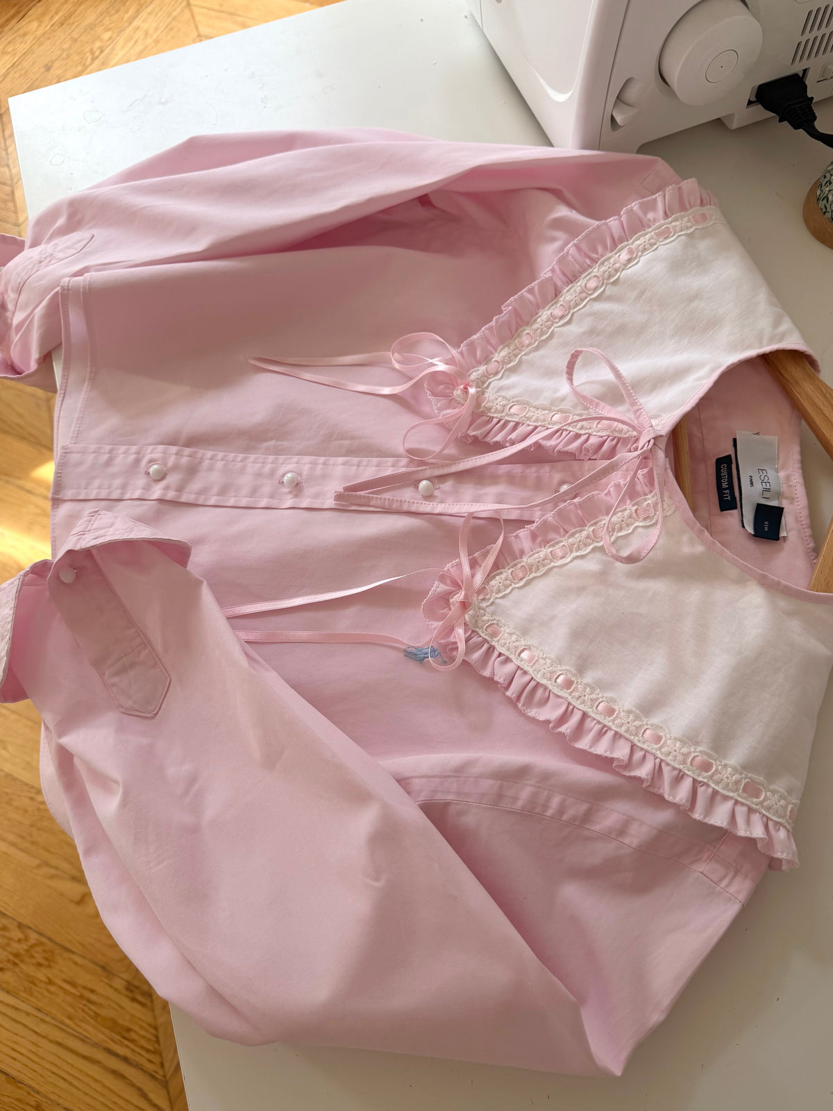 Blouse col XL rose à rubans