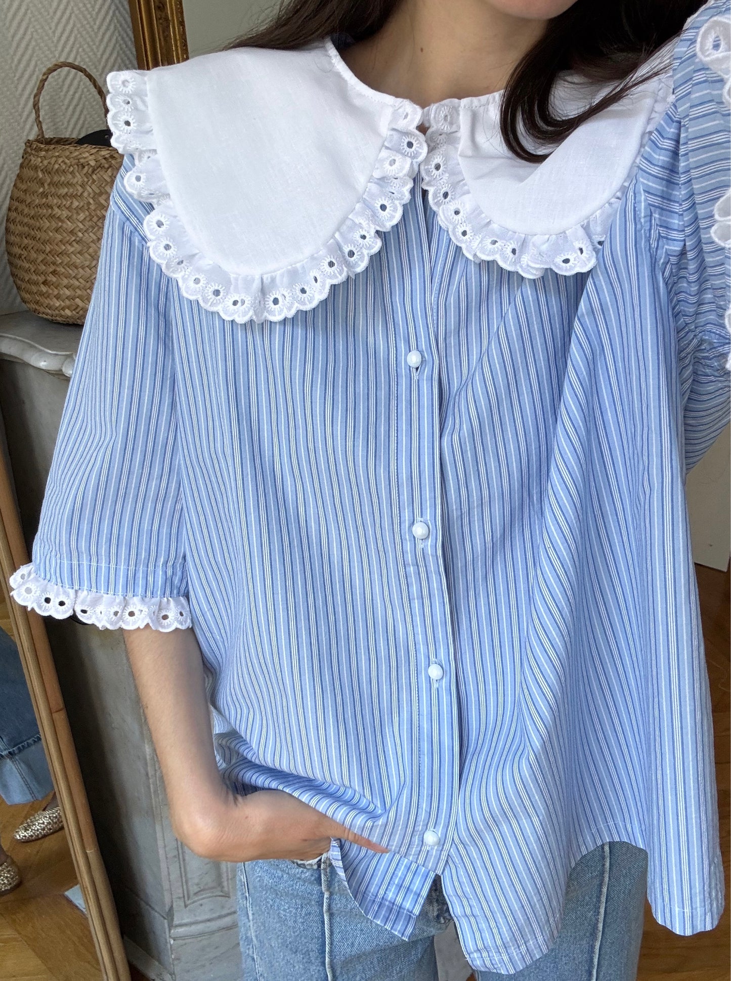 Solange col XL bleu rayée