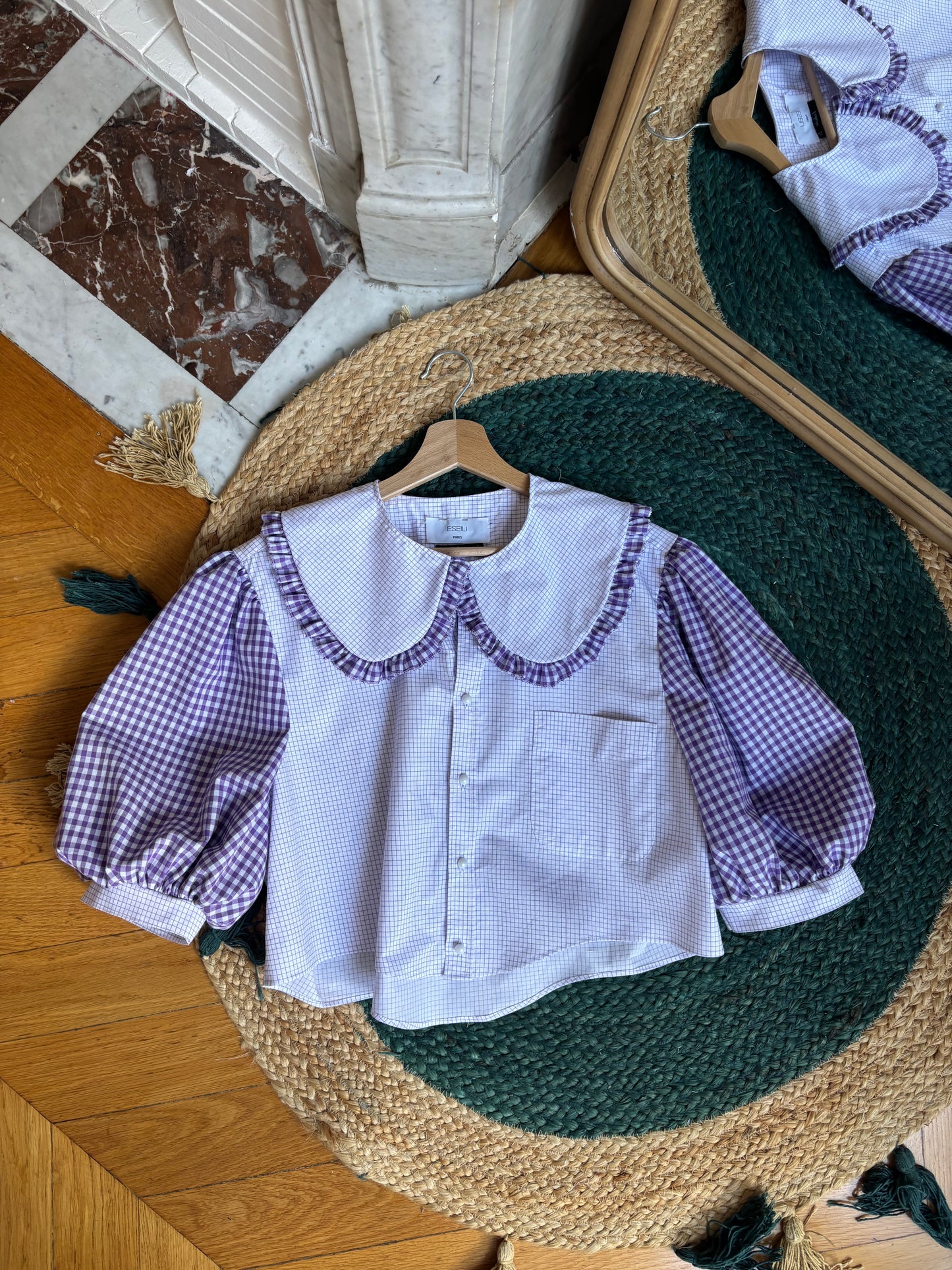 Solange col XL et manches bouffantes violette crop