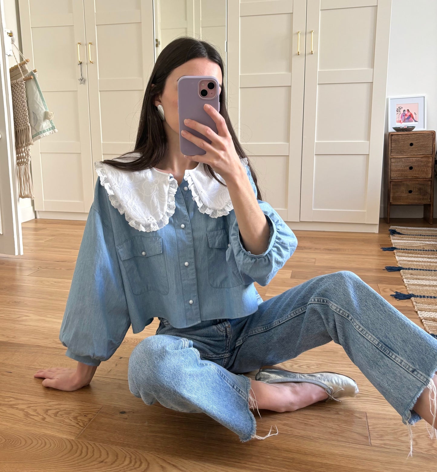 Solange à col XL en jean courte