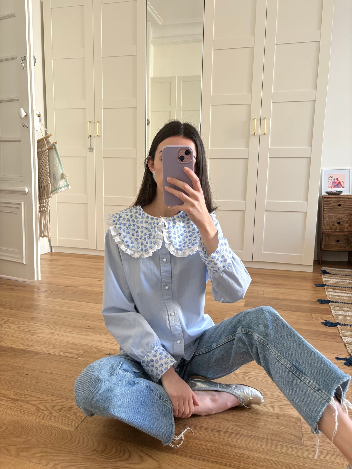 Solange col Xl fleurs bleues