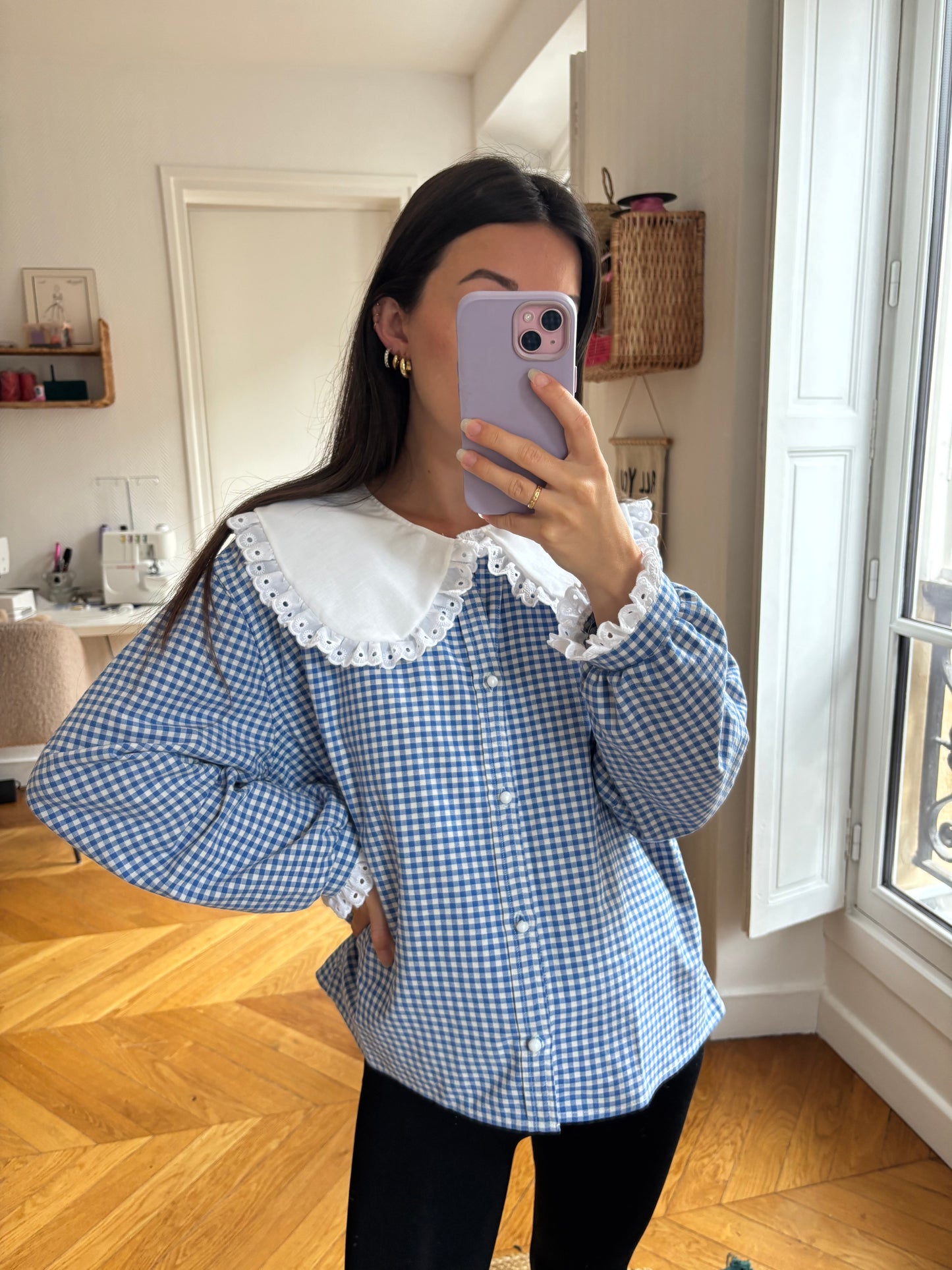Solange col XL Vichy bleu et blanc
