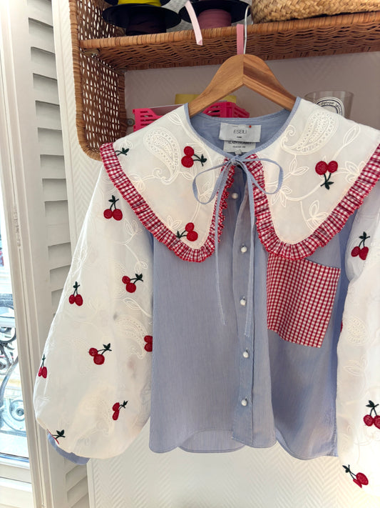 Blouse broderie anglaise et col XL cerise