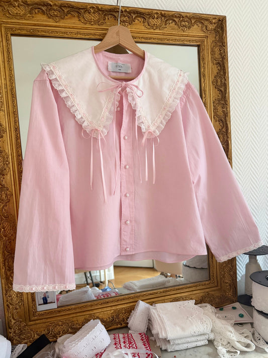 Blouse rose col XL à rubans