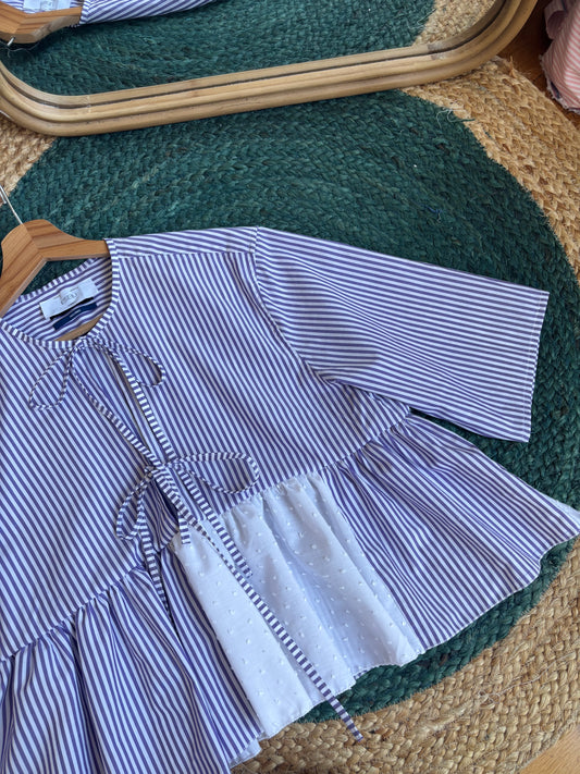 Blouse à noeuds rayée violette