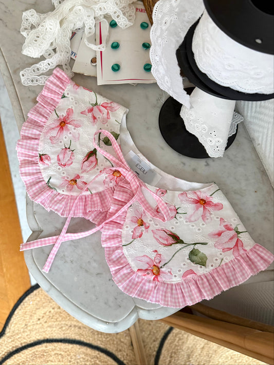 Col amovible broderie et vichy rose (made to order)