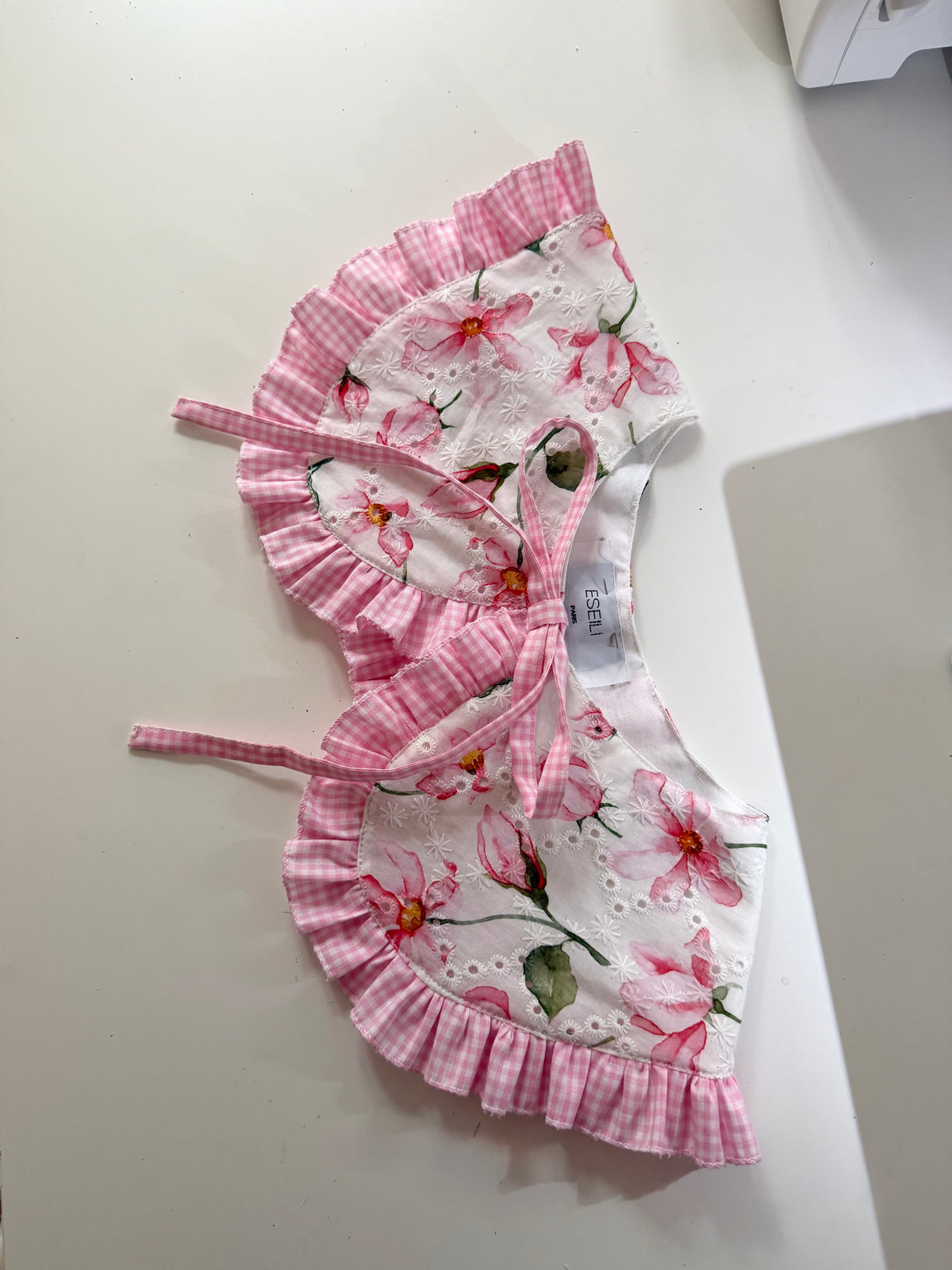 Col amovible broderie et vichy rose (made to order)
