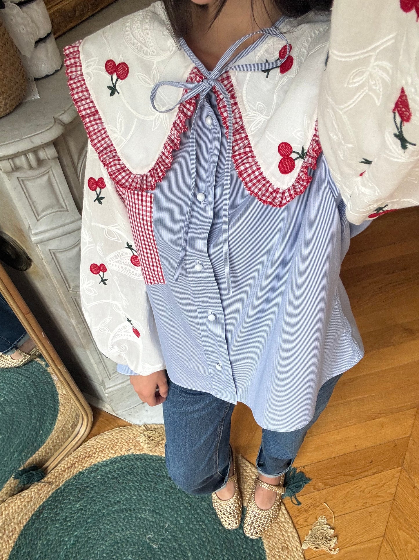Blouse broderie anglaise et col XL cerise