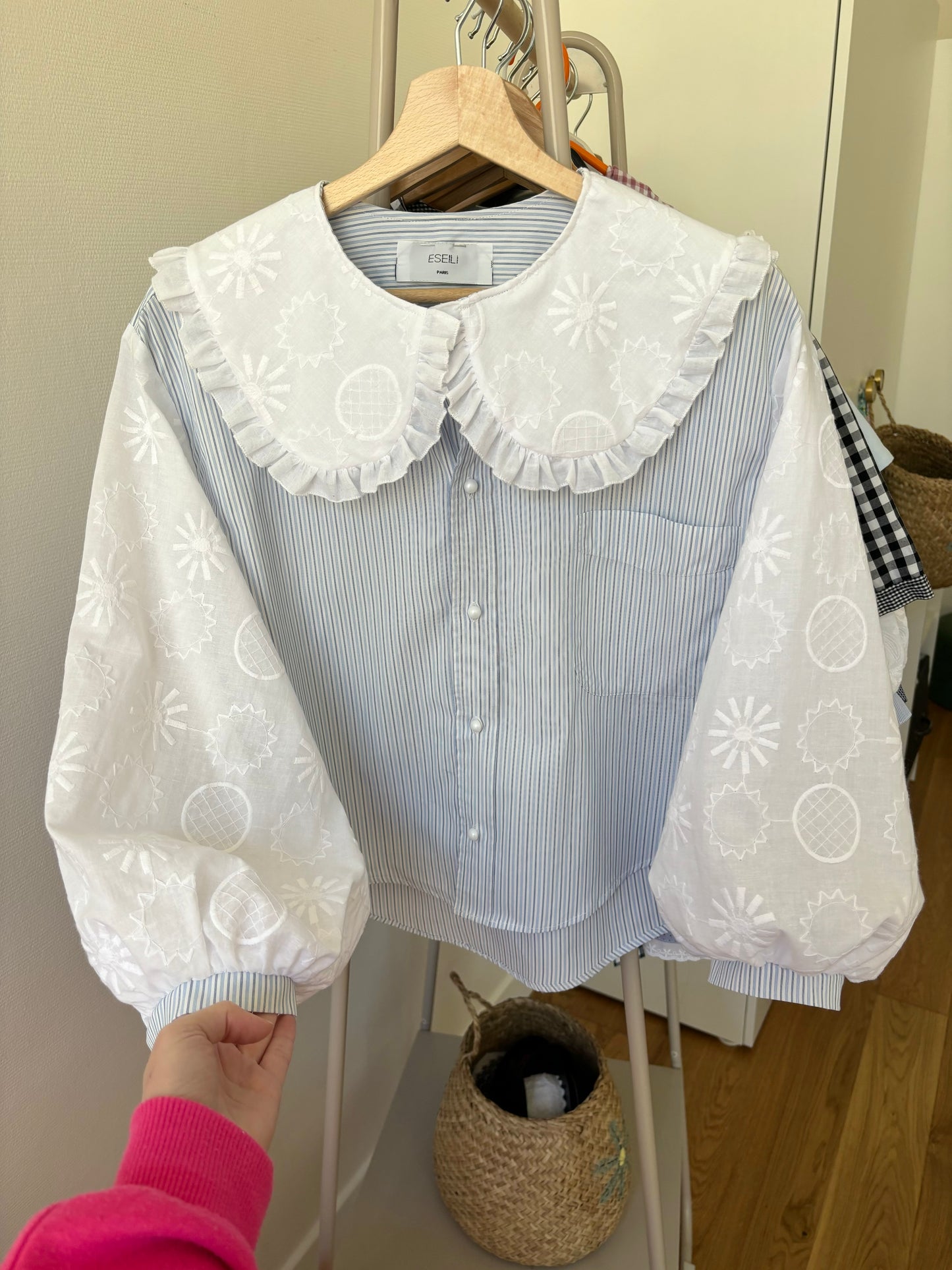 Solange col XL rayée à broderie anglaise