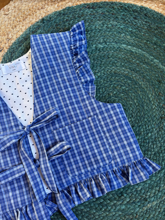 Veston matelassé bleu à carreaux