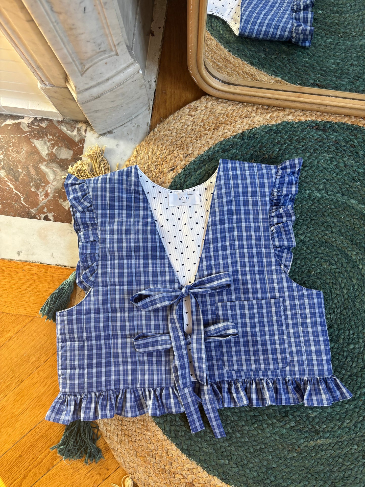 Veston matelassé bleu à carreaux