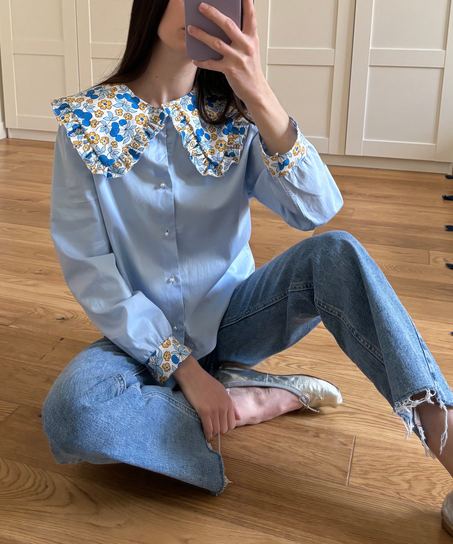 Solange col XL bleu à fleurs