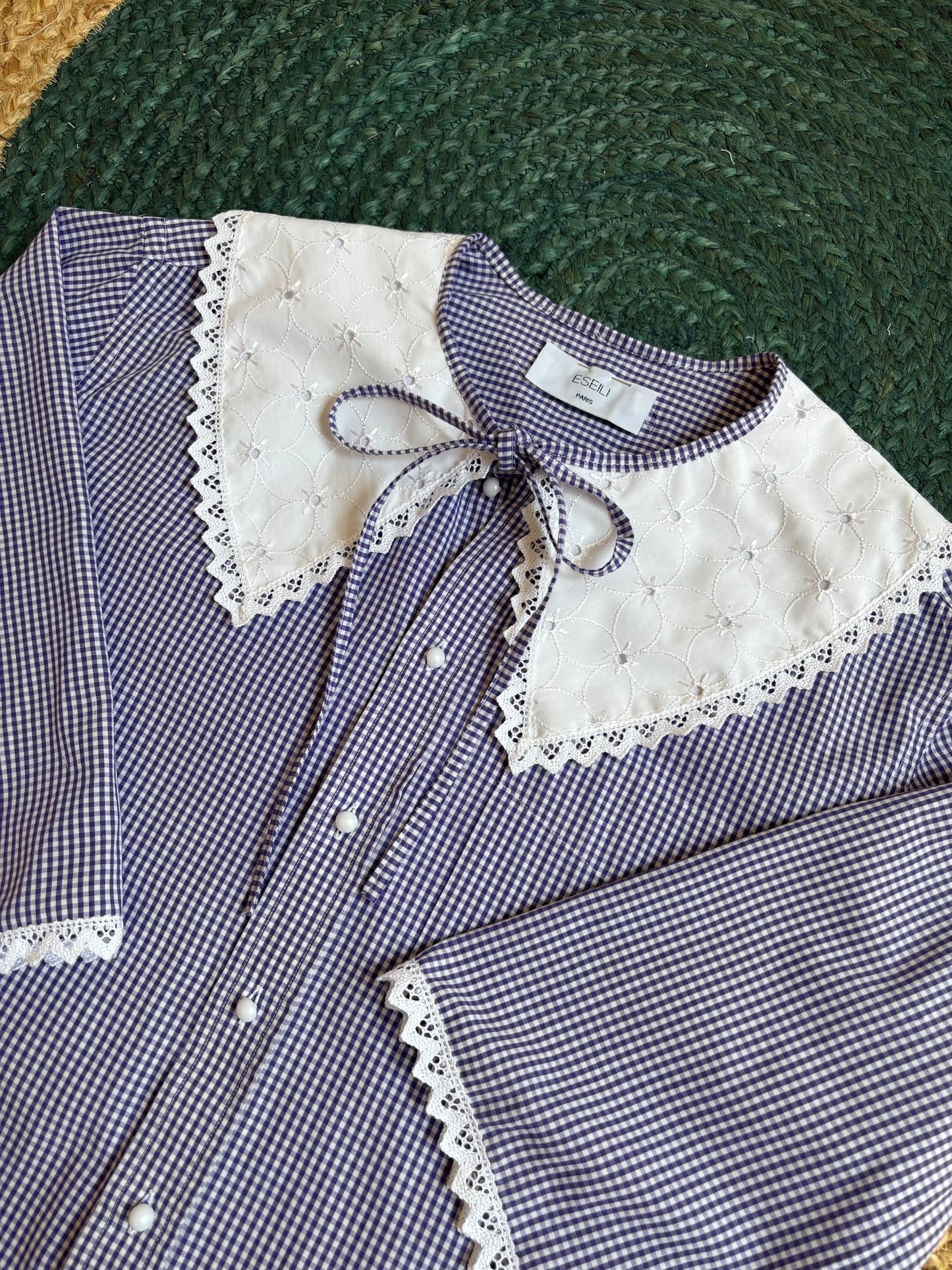 Solange col XL broderie vintage vichy violet
