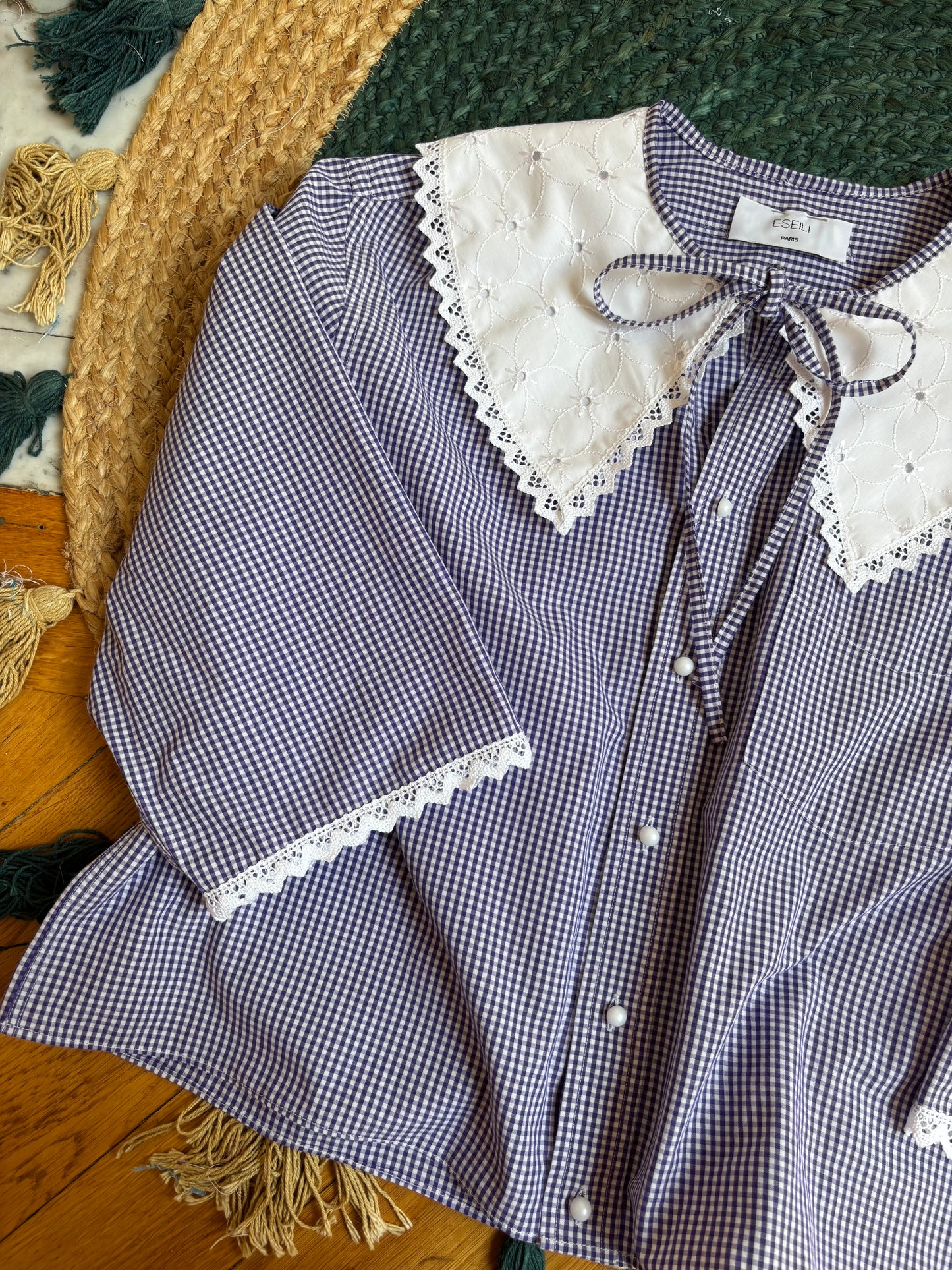 Solange col XL broderie vintage vichy violet
