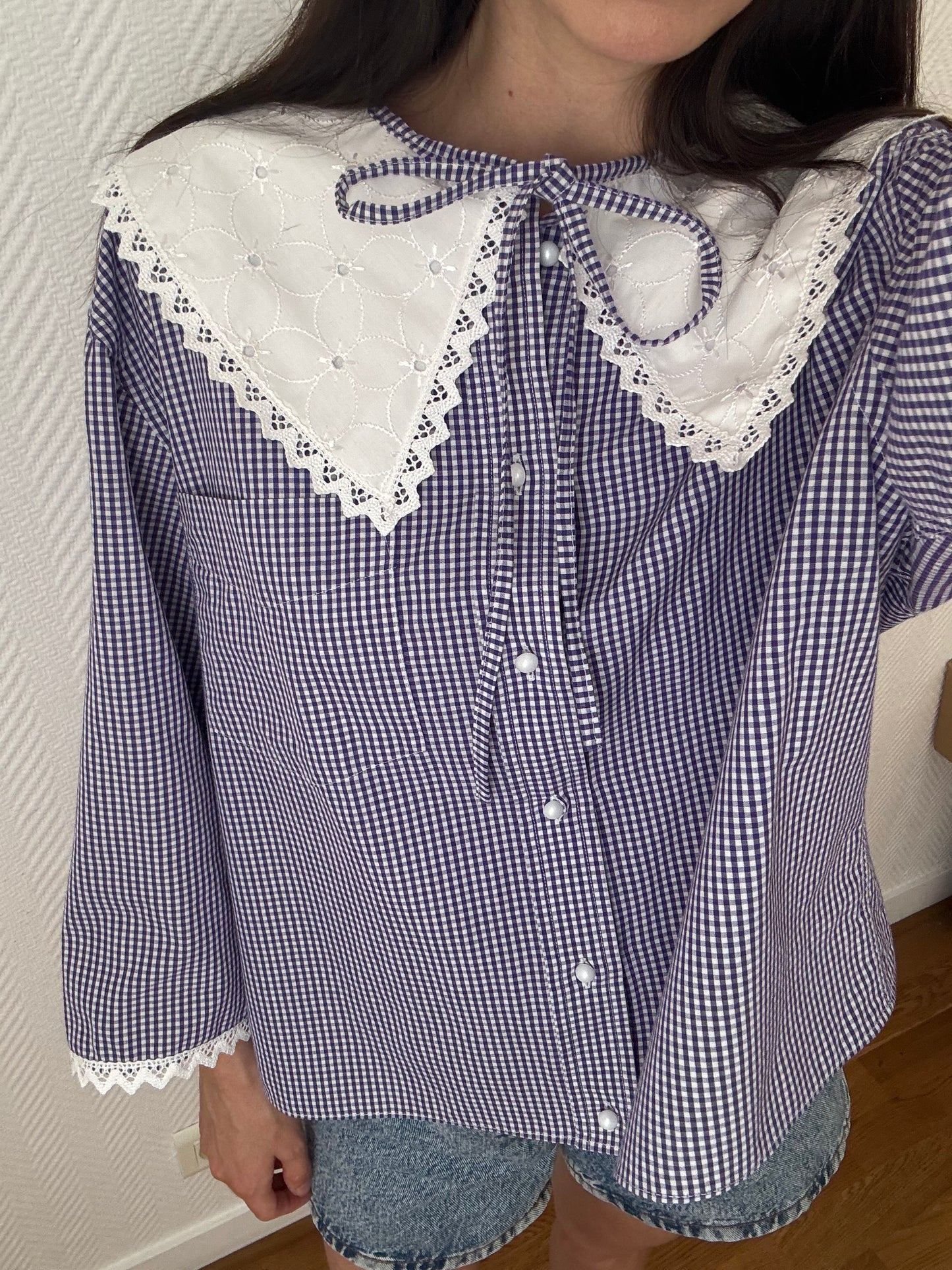 Solange col XL broderie vintage vichy violet