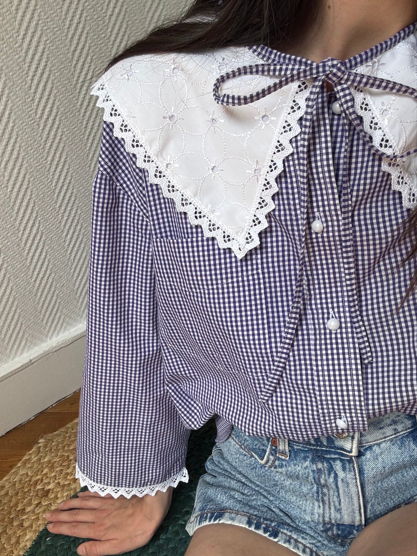 Solange col XL broderie vintage vichy violet