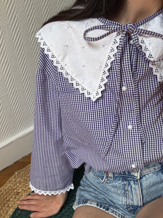 Solange col XL broderie vintage vichy violet