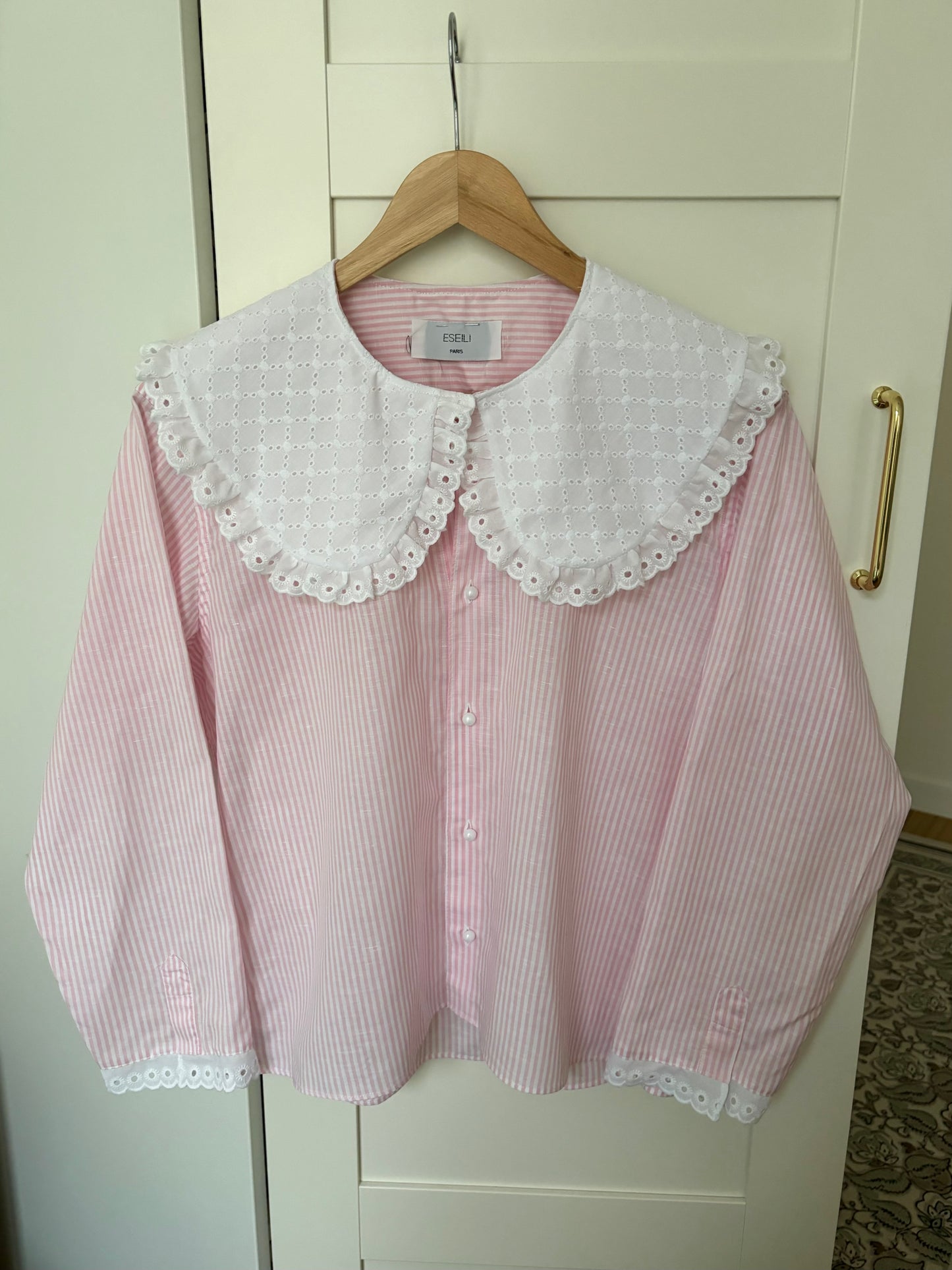 Col XL broderie rose à rayures