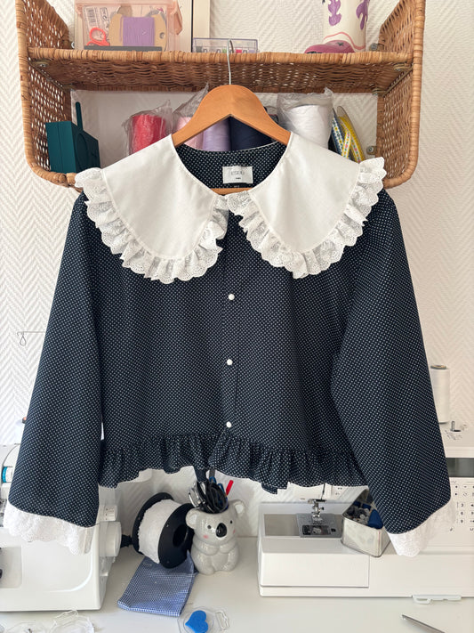 Solange col XL marine à pois