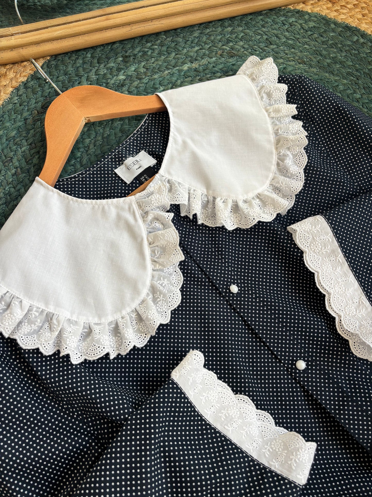 Solange col XL marine à pois