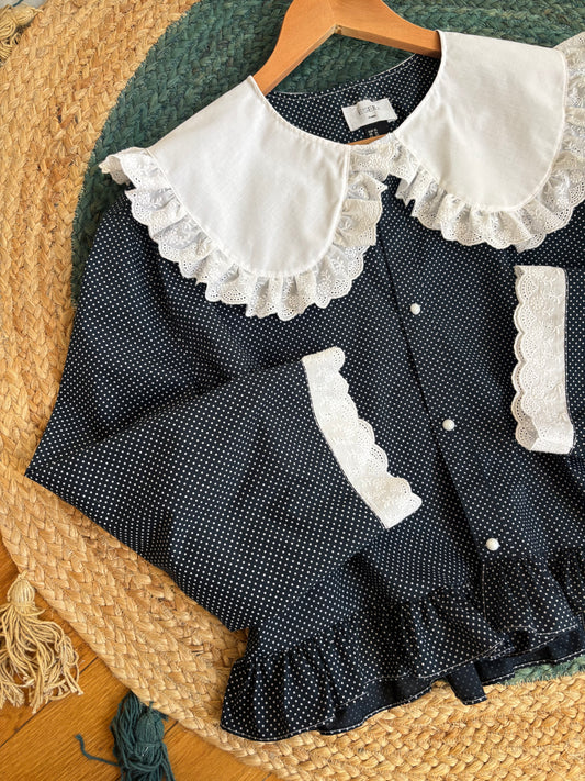 Solange col XL marine à pois