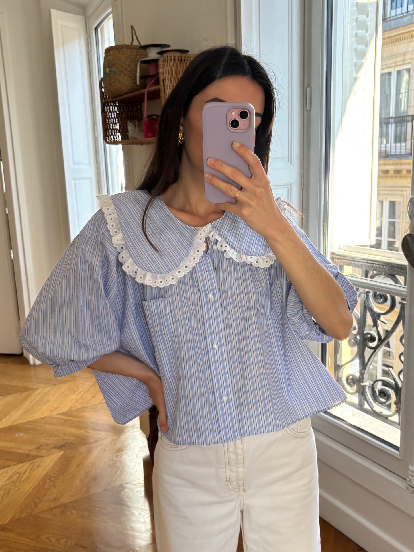 Solange col Xl crop bleu