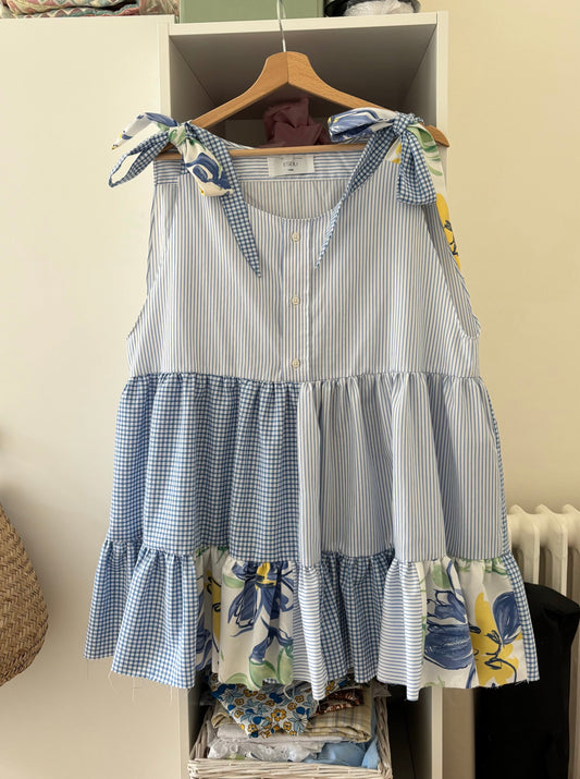 Robe baby doll bleue à noeuds