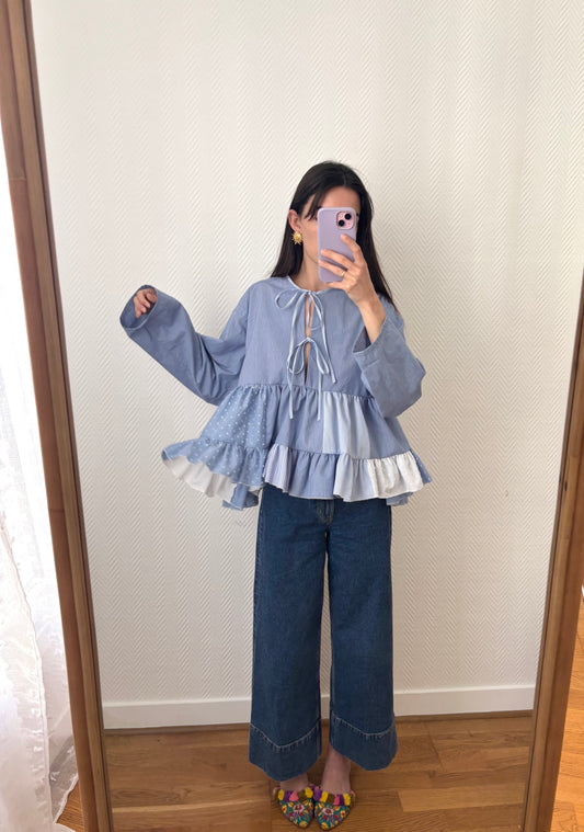 Noeuds et volant bleu patchwork