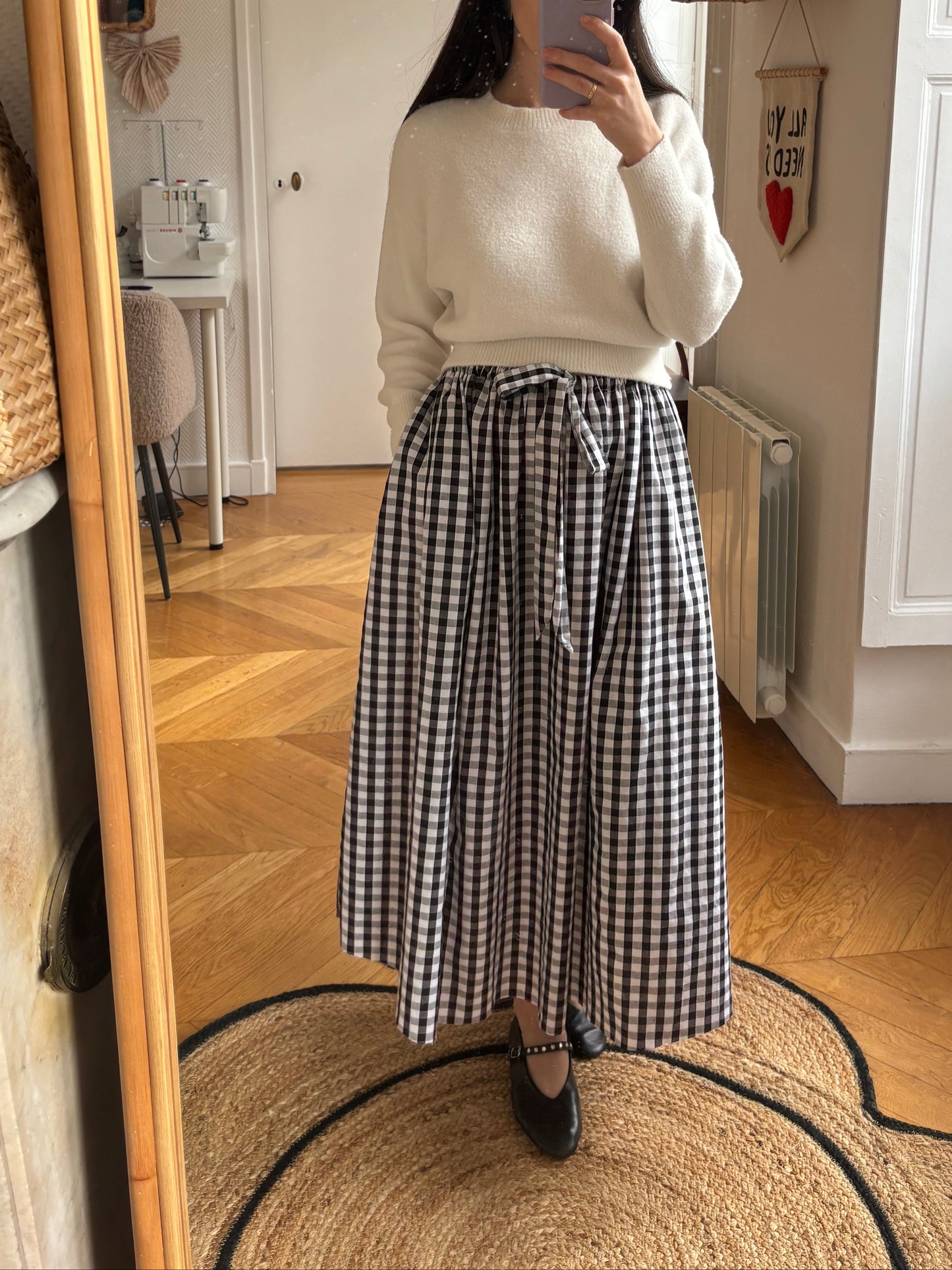 Jupe longue vichy noir et blanc (PIÈCE À LA COMMANDE)