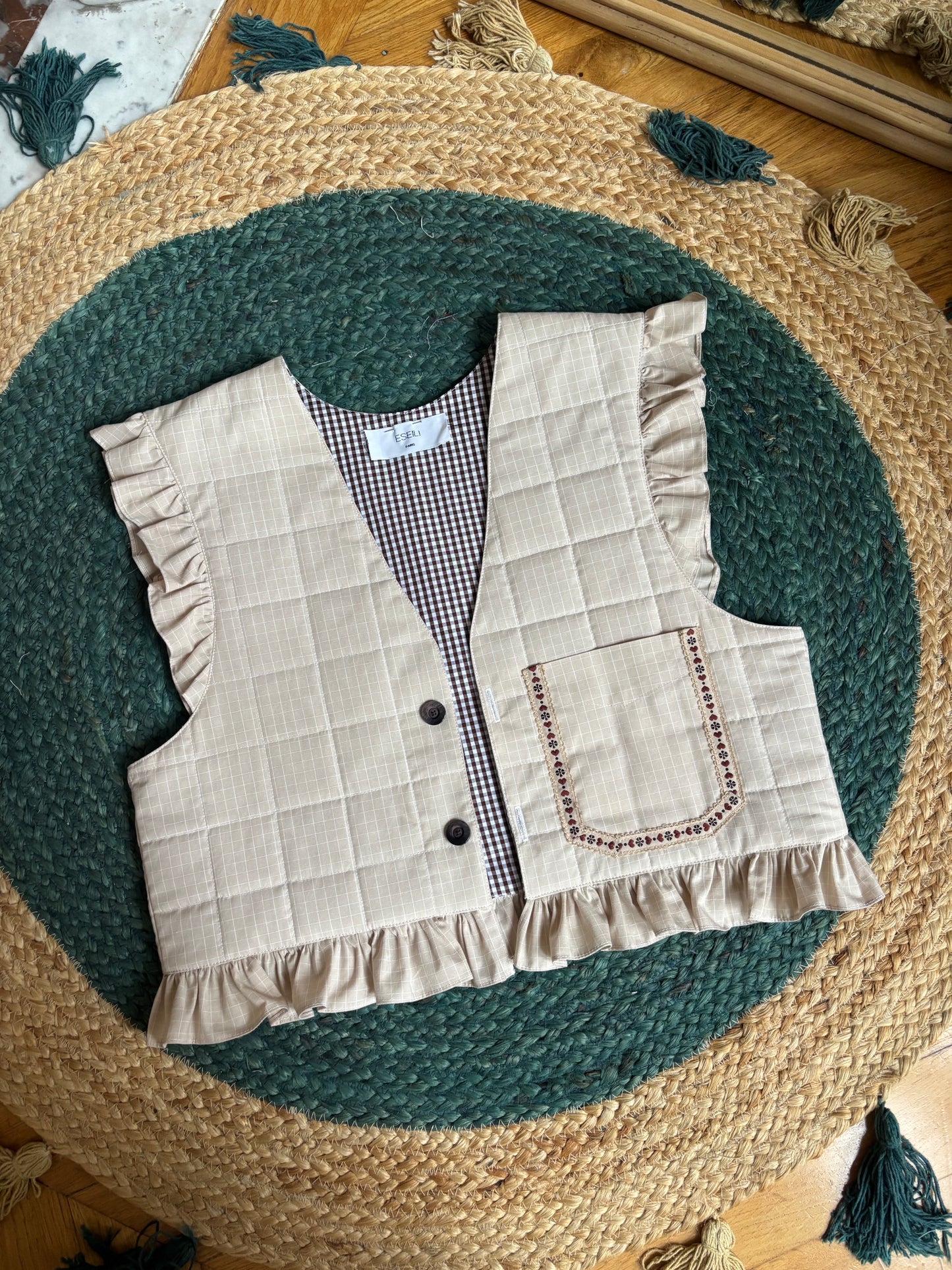 Veston beige et vichy marron