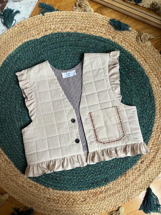 Veston beige et vichy marron