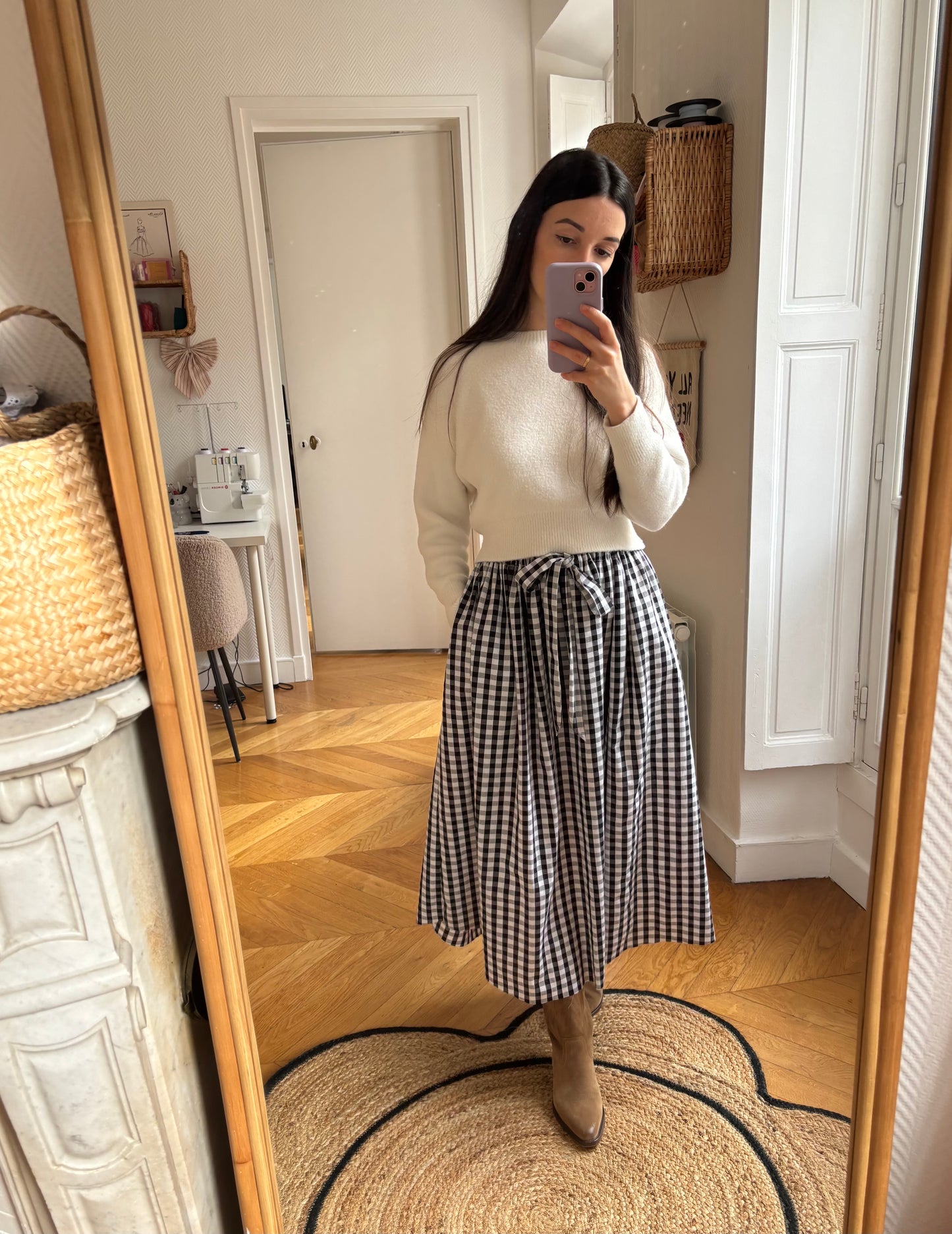 Jupe longue vichy noir et blanc (PIÈCE À LA COMMANDE)