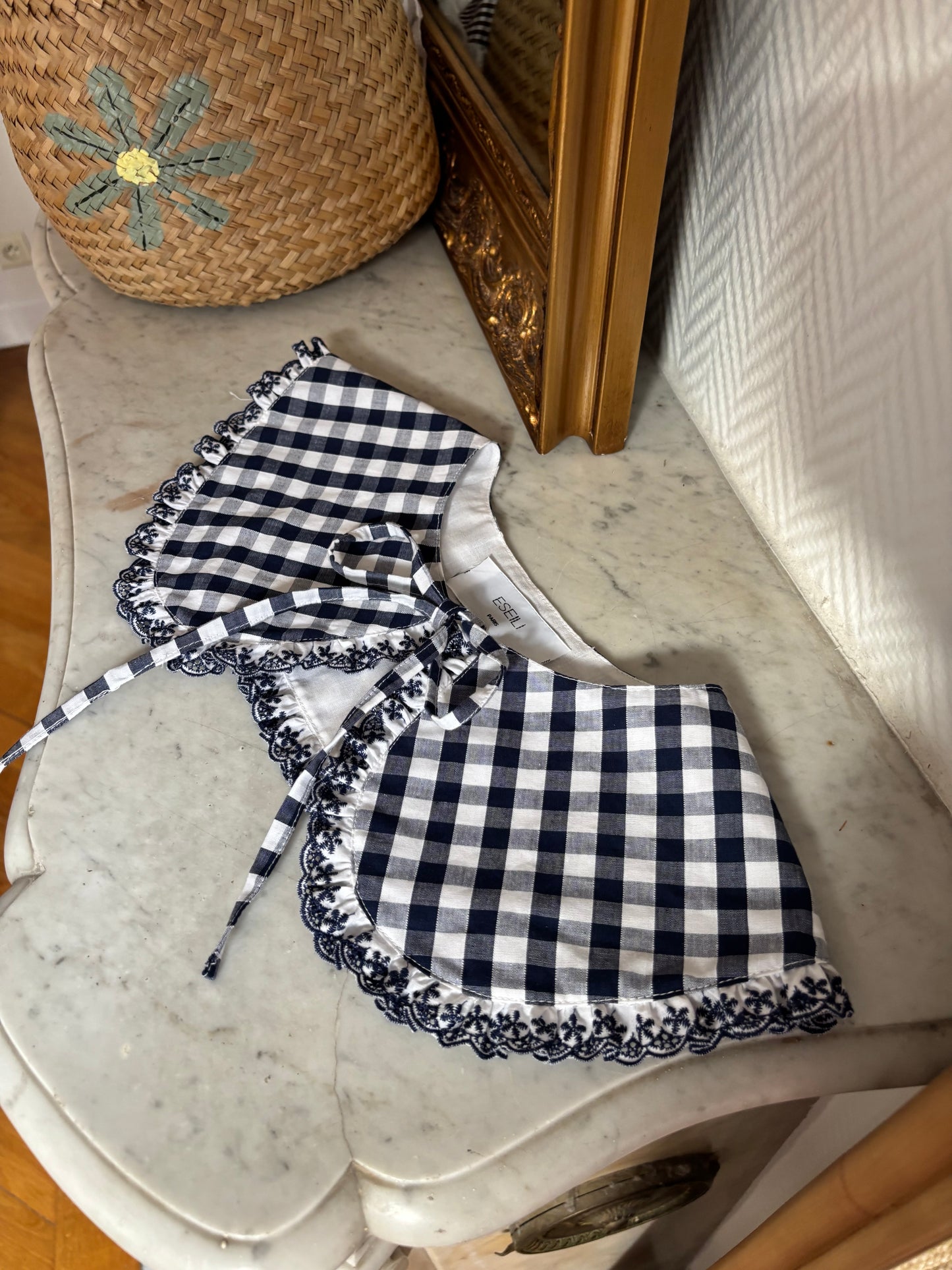 Col XL amovible vichy bleu (PIÈCE À LA COMMANDE)