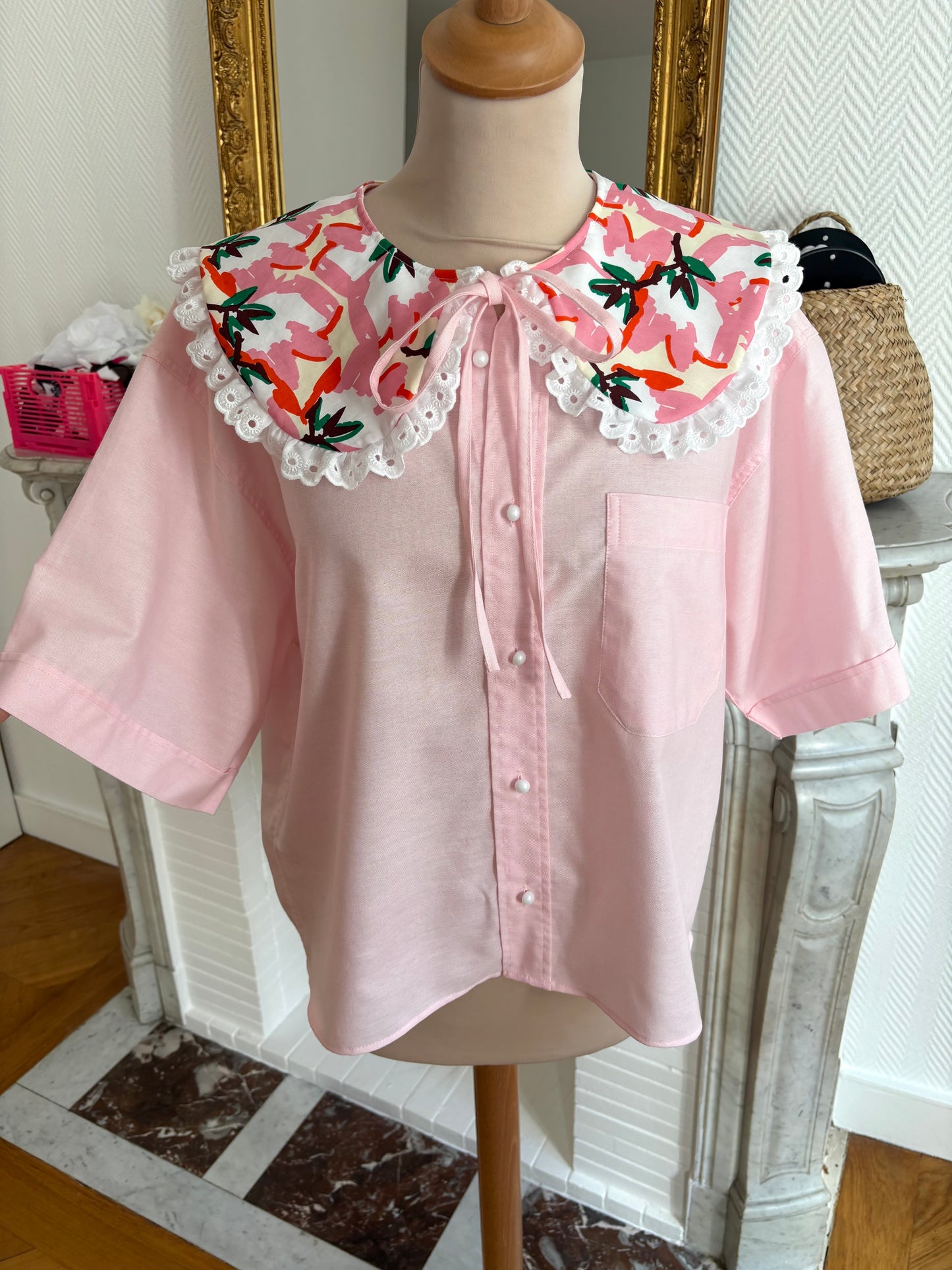 Solange col XL rose fleuri