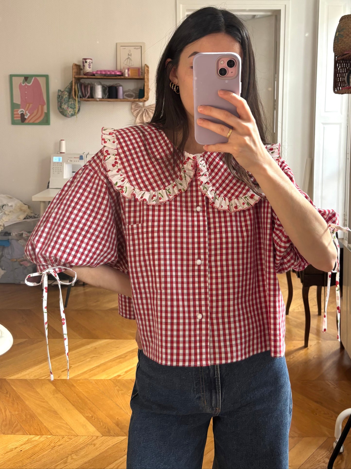 Blouse Solange rouge à carreaux cerises