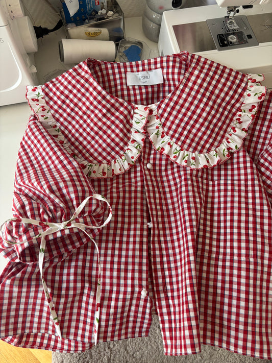 Blouse Solange rouge à carreaux cerises