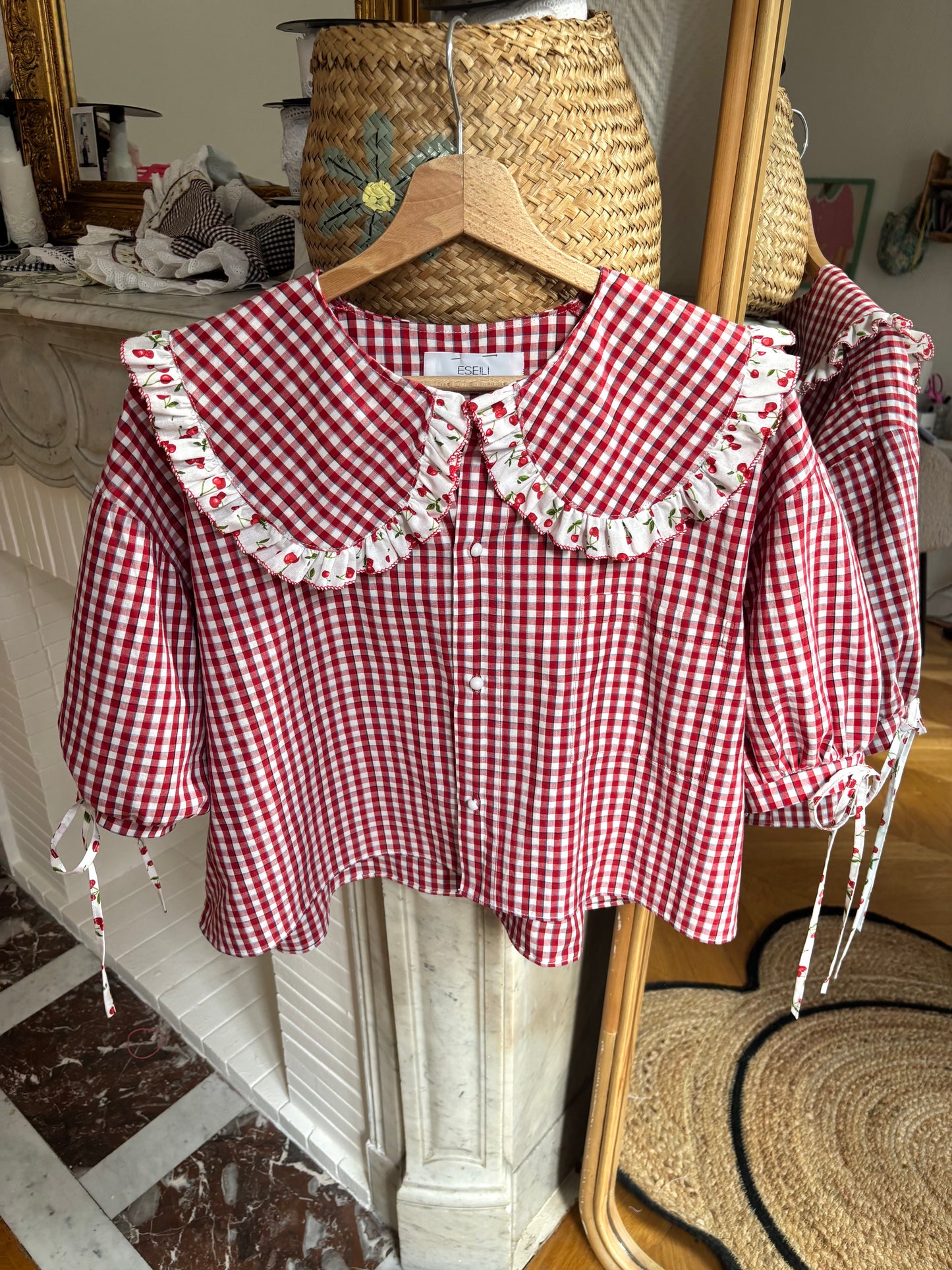 Blouse Solange rouge à carreaux cerises