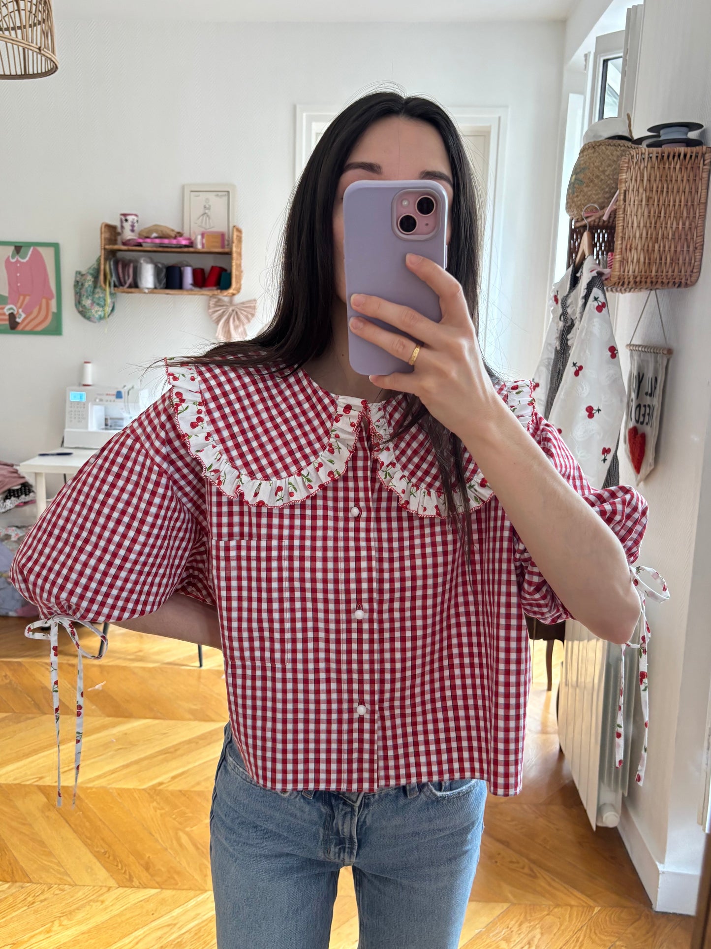Blouse Solange rouge à carreaux cerises