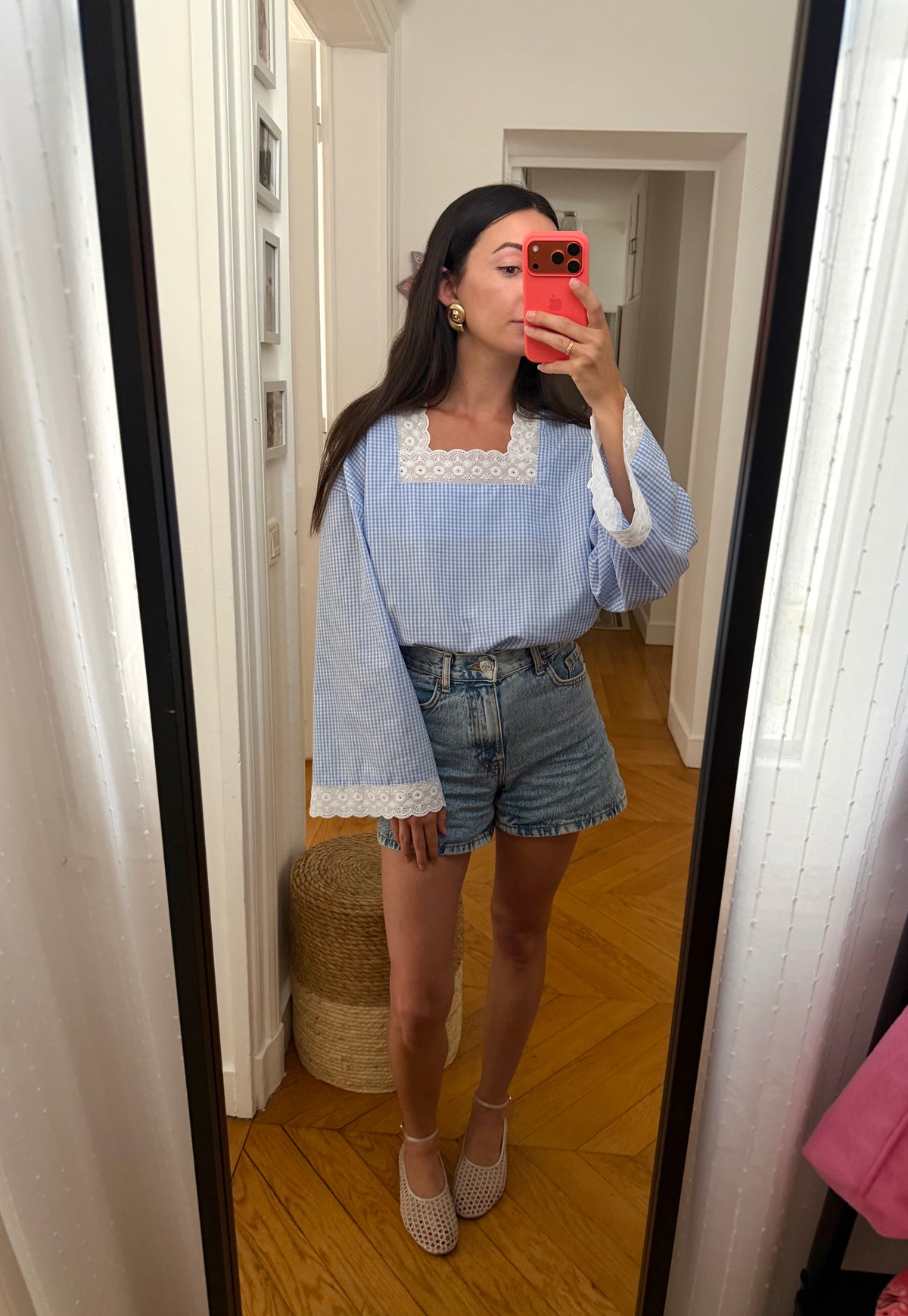 Blouse Carmen Vichy bleu (made to roder)