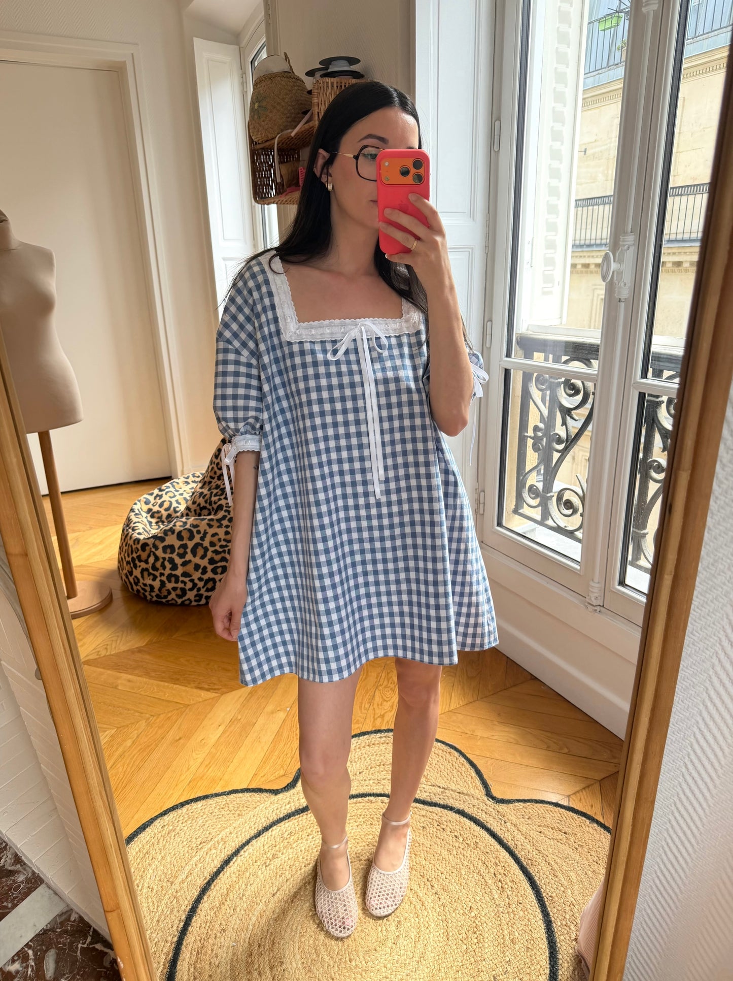 Robe babydoll vichy bleu (made to order)